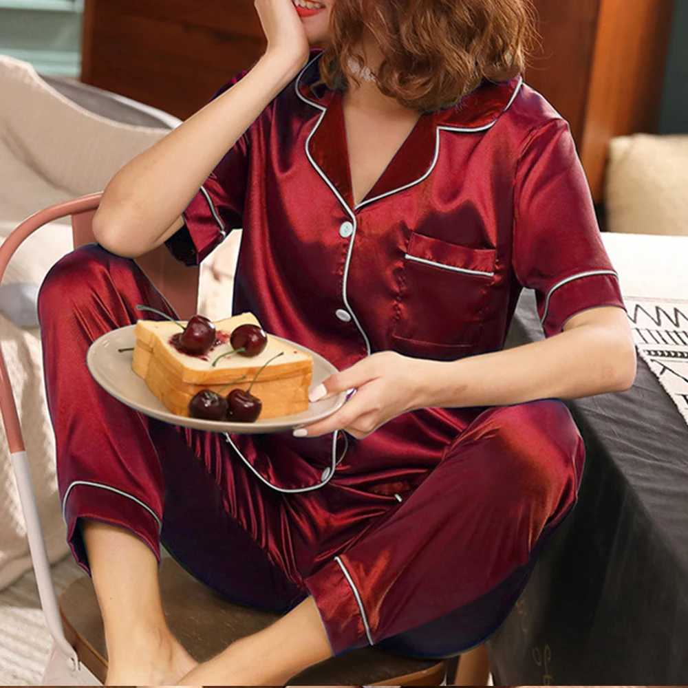 Plus Size L-5XL Womens Pajamas Sets Summer New Pajamas Casual Loose Short Sve Shirt+Trousers 2PC Spwear Fe LoungewearXJ250220