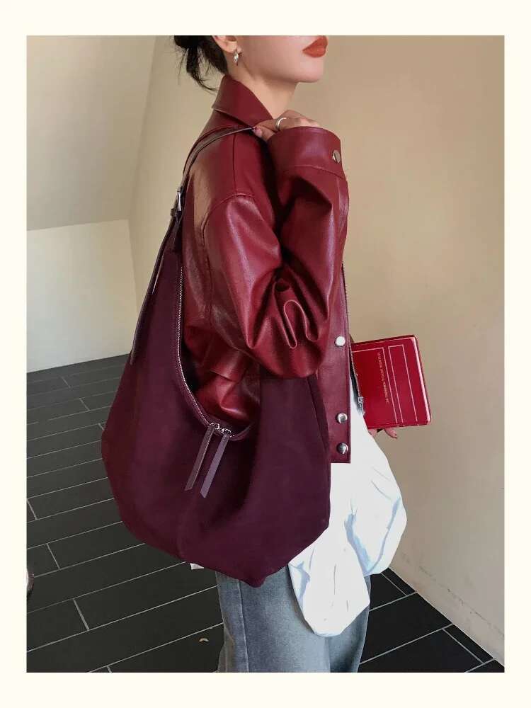 Elegant Large Capacity Casual Winter Travel Tote Matting Coffee Camel Color Nubuck Leather Women Hobo Handbag Commuter Pouch