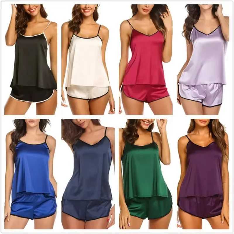 Summer Pyjamas Simple Solid Color Sping Top + Shorts Silk Pyjamas for Women Pyjamas for Girls Pajamas Silk PajamasXJ250220