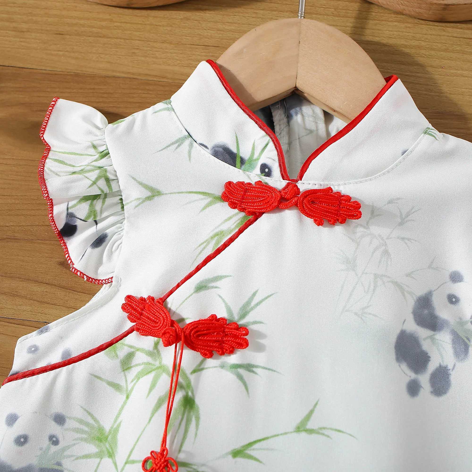 Summer Baby Girl Cotton Panda Print Tassel Dress Girl Chinese Style Hanfu Dress X250220