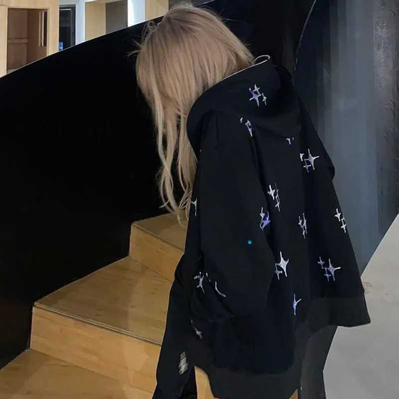 Mens Zipper Star Sportswear Punk Fashion Retro Y2K Clothing Hoodie Mens Hip Hop T-shirt Casual Gothic Unisex Coat X250220