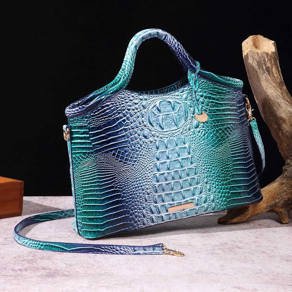 Genuine leather crocodile pattern colorful solid color high-end womens handbag Z250220