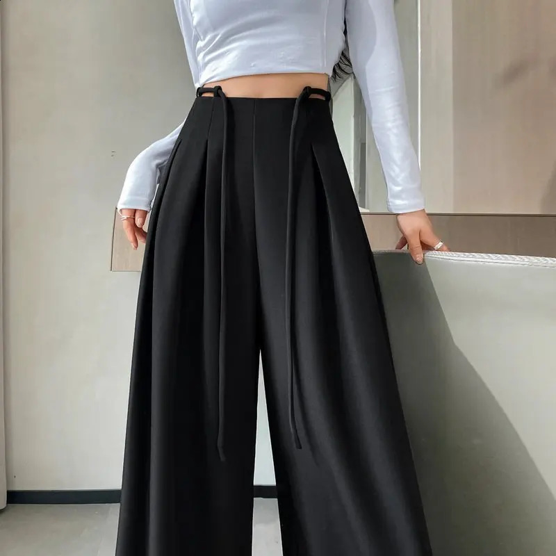 Spring Women High Waist Wide Suit Pants Straight Leg Loose Fit Full Length Casual Elegant Z260314