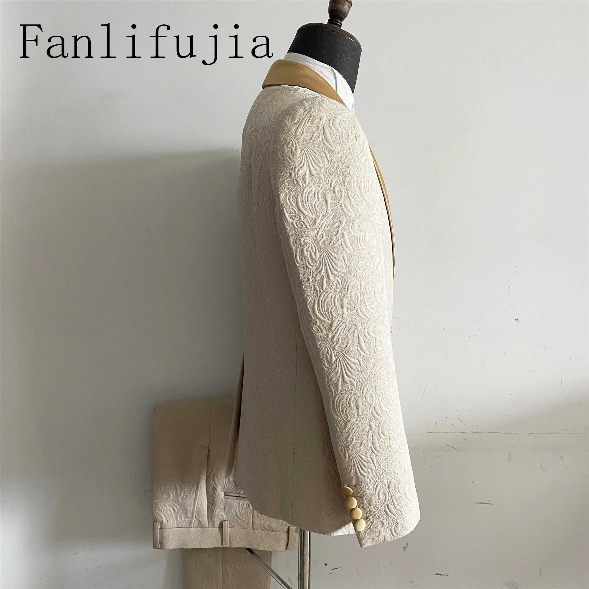 Fanlifujia Mens Wedding Suits 2024 Itan Design Custom Made Champagne Smoking Tuxedo Jacket 2 Piece Groom Terno Suits For Men X250220