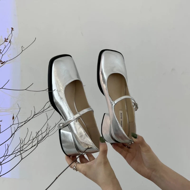 Women Heels Shoes Fashion Square Toe Women Mary Jane Shoes Soft Sole Ballet Shoes Shallow Buckle Women Sandals 2024 250218