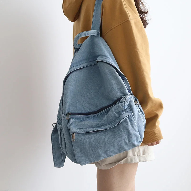 Retro Distressed Canvas Gray Backpack College Female Book Travel Backpacks Cool DenimLaptop Lady Student Ruckpack Bags sac 250122