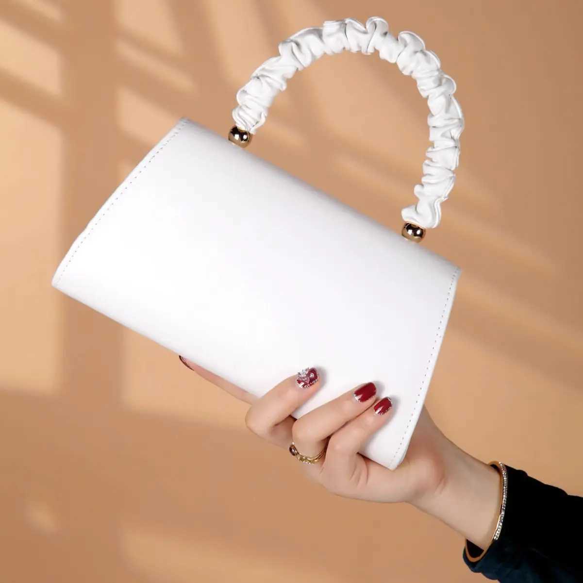 Women Top-handle Bags White Leather Bride Handbags Purse Designer Evening Bags Party Handbag Wedding Clutch Wallet Shoulder Bag Z250220