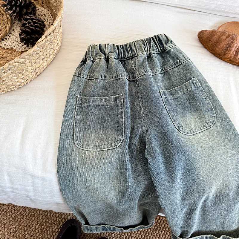 2024 Autumn Girls 2-8 Years Loose Wide Leg Jeans Pants Kids Casual Denim Trousers Z250220