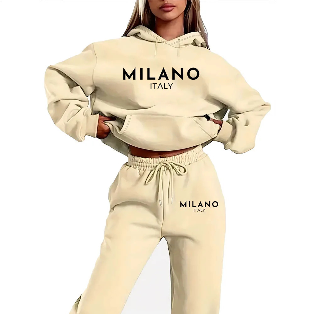 Fun MILANO Printed Womens Two-Piece Set Hooded Sweatshirt And Pants Suit Collection 250221