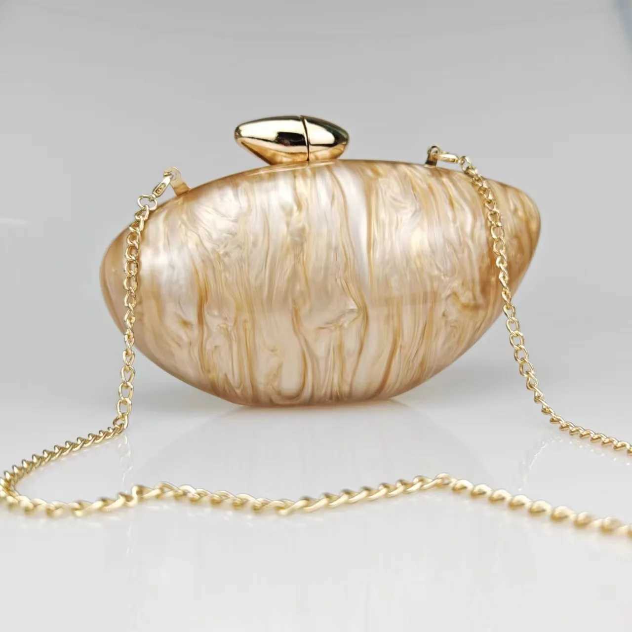 Shell Brand Pearl Brown Marble Acrylic Box Clutches Evening Bag Wedding Party Female Mini Purse Evening Female Bridal Handbag Z250220