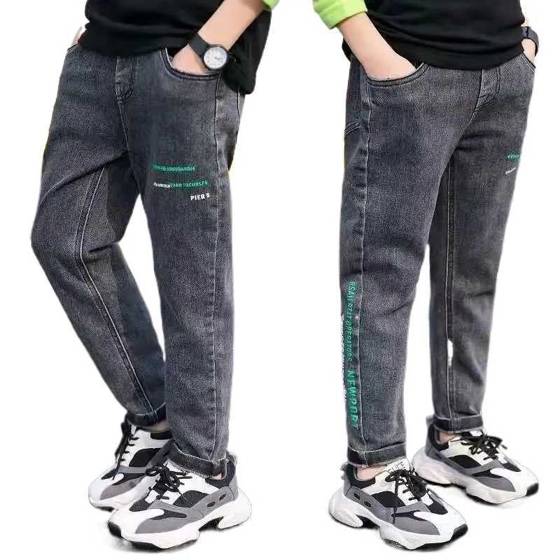 New boys clothing arrow letter gray jeans classic pants childrens denim clothing trend long bottom baby boys casual Trousers Z250220
