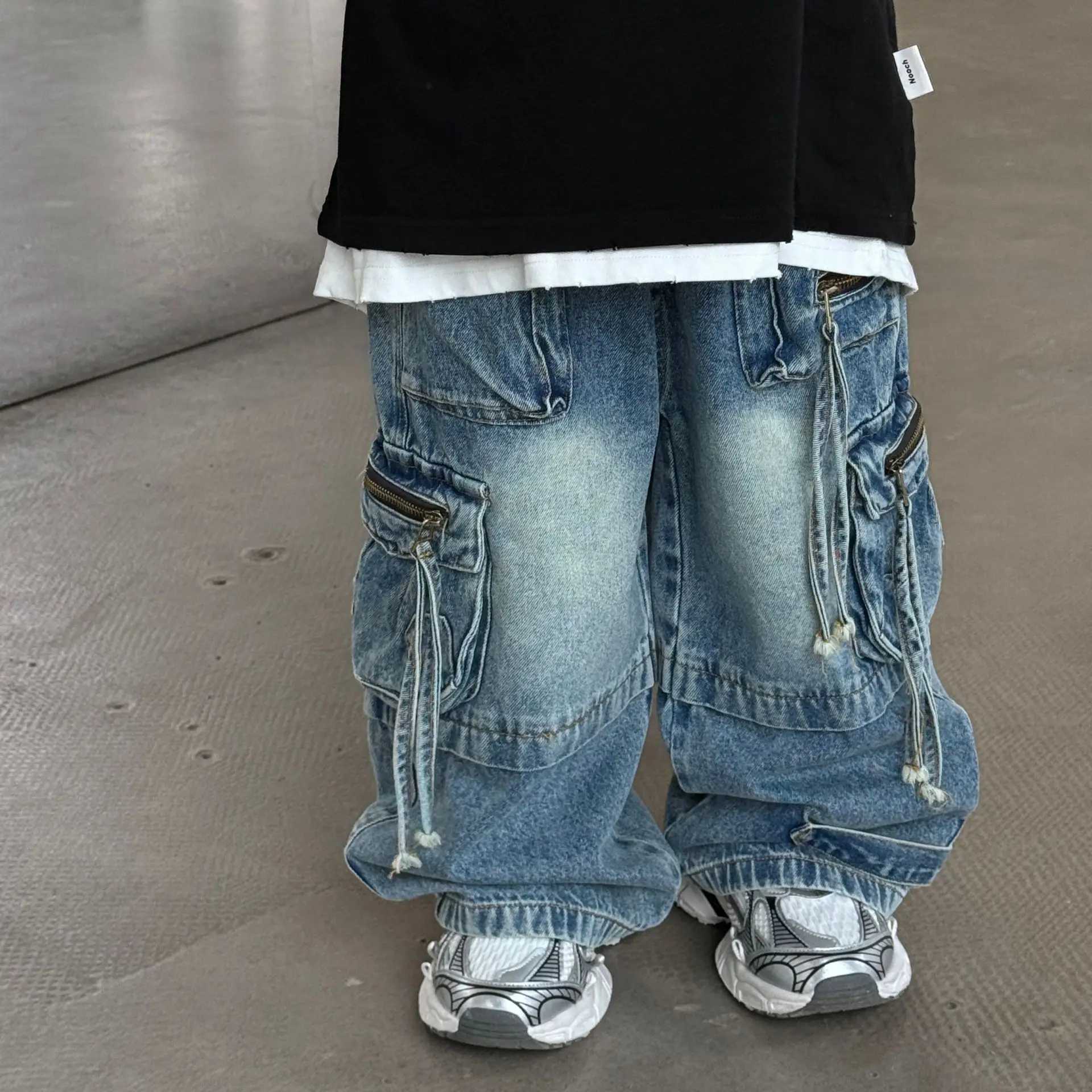 Baby Children Denim Pants Spring Autumn New Fashionable Cargo Jeans Boy Korean Sle Casual Handsome Full Length Pocket Pants Z250220