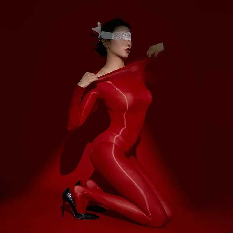 Full Body Stockings Seamless Jumpsuits Women Oil Shiny Glossy Onesie Open Crotch Pantyhose Sex Erotic Lingerie Smooth BodysuitXJ250220