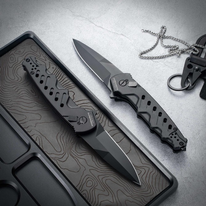 2025 new Jufule CAIMANO NERO Folding Knife 3.54 D2 Drop Point Blade, Aluminum Alloy Handles