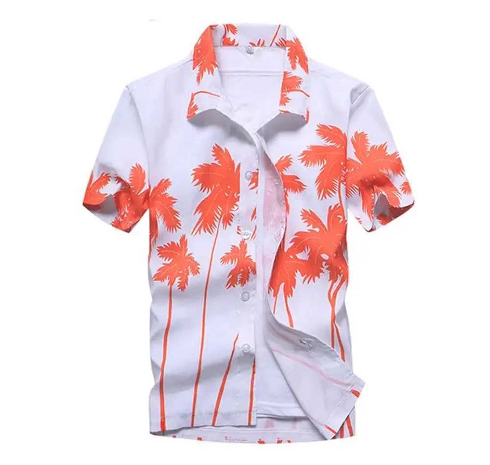 Summer breathable Hawaiian shirt mens coconut tree print short sleeved button down vacation plus size W250220