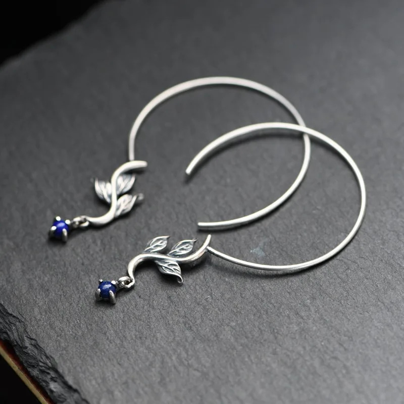S925 Pure Silver Vintage Lapis Lazuli Simple Earrings Womens French High-end Jewelry Birthday Gift 250219