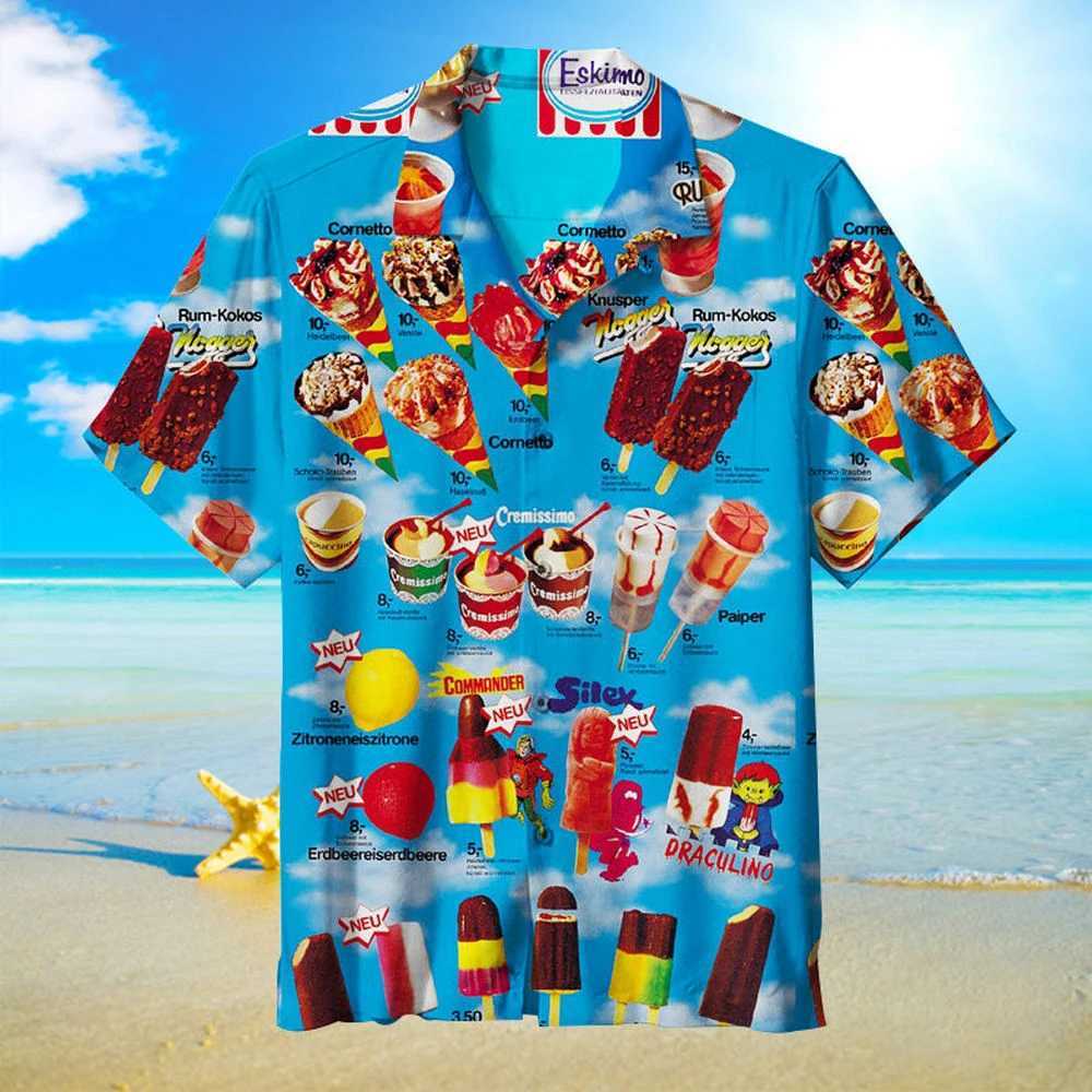 Mens summer funny ice cream T-shirt with beach print short sleeved top summer casual ice cream clothing W250220