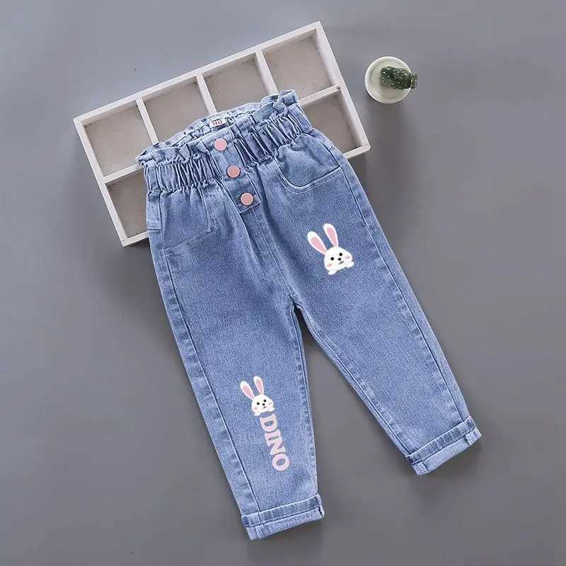 Kids Girl Jeans Floral Long Pants Spring Autumn Graffiti Painting Print Casual Trousers with Hole Children Denim Pants Z250220