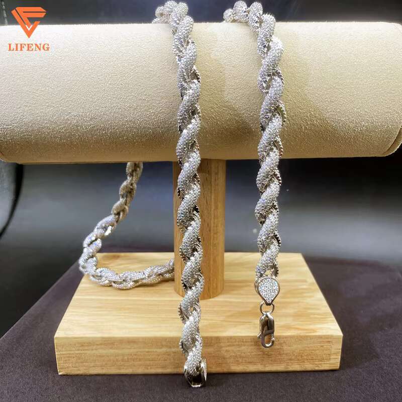 Custom 8mm DVVS Moissanite Dia Sterg Sier White Gold Plated Rope Chain Fine Jewelry Necklace for Women