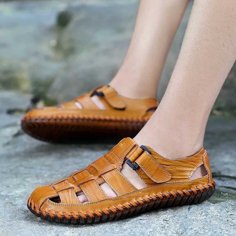 New Arrival Classic Brand Trend Brown Mens Sandals Handmade Soles Durable Mens Camping Beach Shoes Anti Slip Hollow Casual Shoes T250220