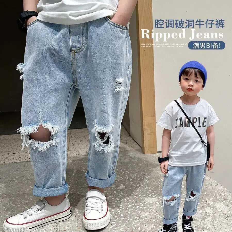 Kids Boys Pants Summer Ripped Jeans New Fashion Childrens Baby Loose Casual Jeans Pants Boy and Girl Trousers Z250220
