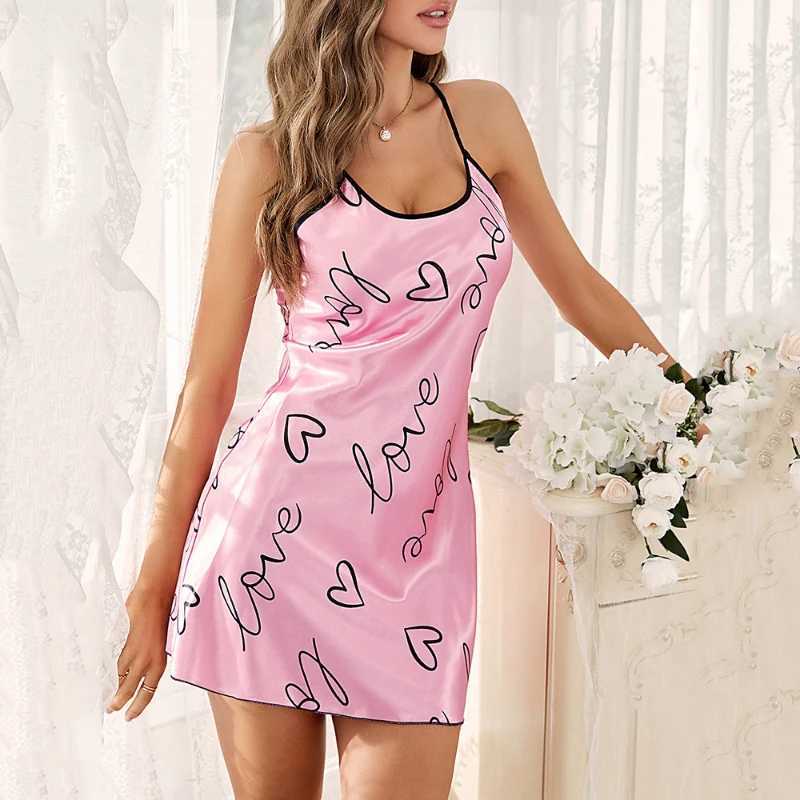 Sexy Nightwear Womens Silk Halter Nightgown Night Sexs Dress Ladies Suspenders Pajamas Pink Loungewear Soft Spwear HomewearXJ250220