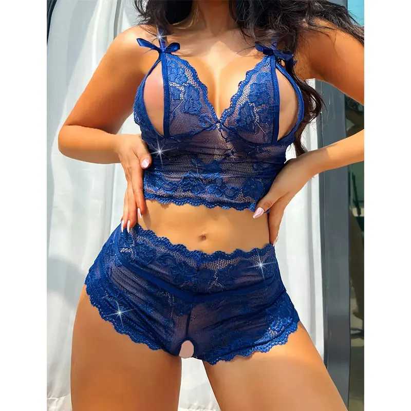 Exotic Porn Outfit Ladies Sexy Lingerie Women Lace Babydoll Dress Open Bra Open Crotch Erotic Underwear Set Sex Costume BodysuitXJ250220