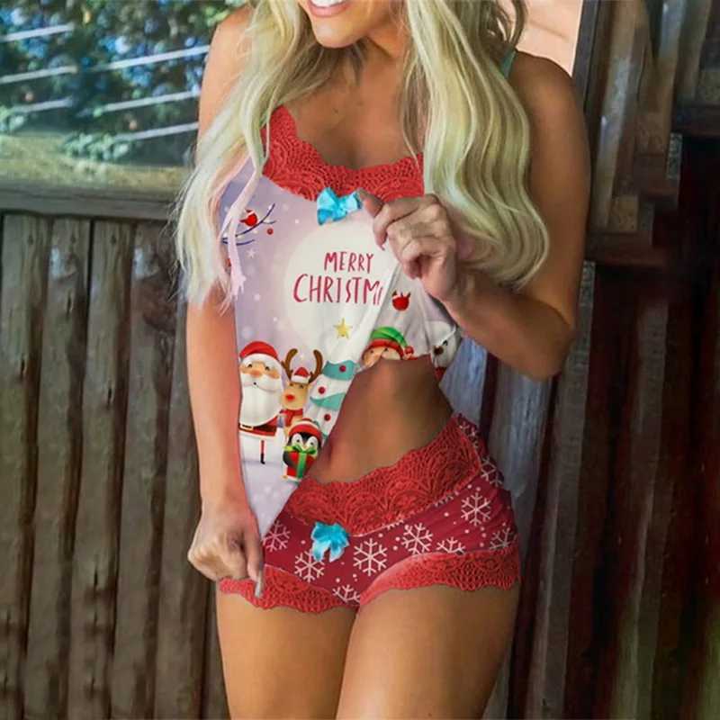 2 Pieces Set WomenS Pajama Shorts Suit Homewear Print Underwear Pijama Sexy Lingerie Camisoles Tanks Nighty Sling SpwearXJ250220