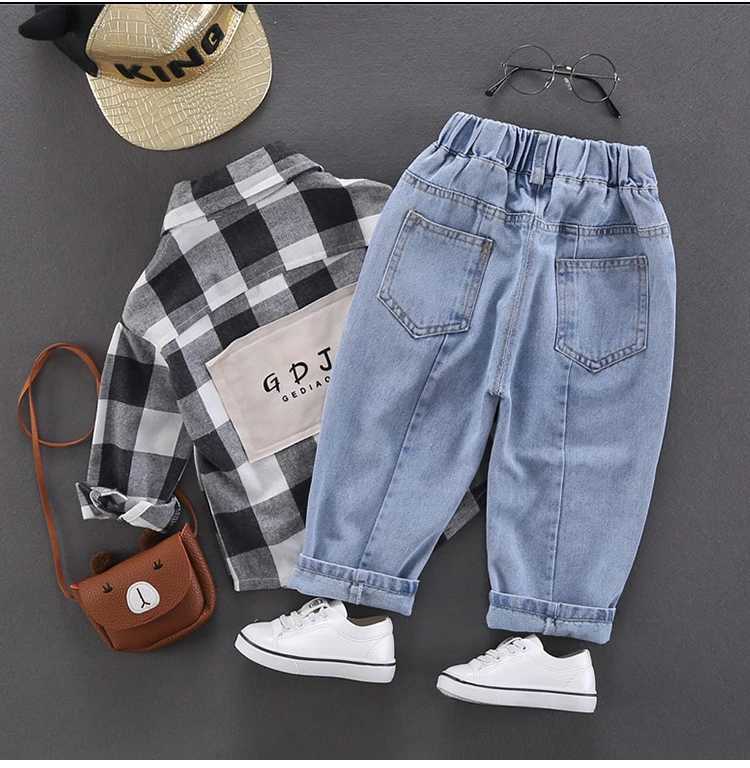 Autumn Spring Baby Boys Jeans Pants Kids Clothes Cotton Casual Children Trousers Denim Boys Clothes 2-6Year Blue and Beige Z250220