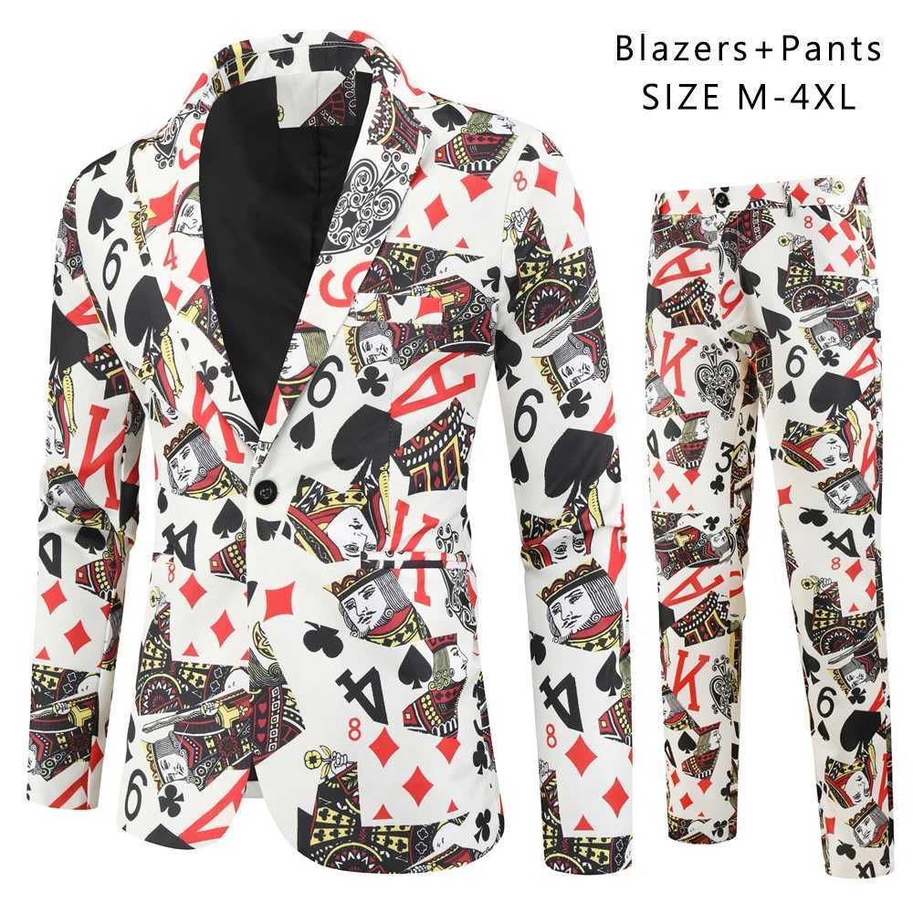 Red Printed Two-piece Mens Christmas Suit (Jacket + Pants) Stylish Male Blazer Coat with Trousers Black Grn Blue S-4XL X250220