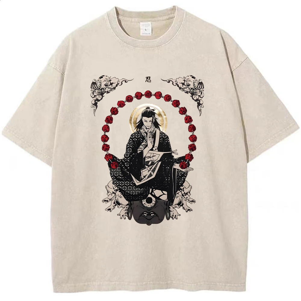 Anime Jujutsu T Shirt Vintage Washed Geto Suguru Tshirts Men Retro Streetwear Short Sleeve Manga Oversized Acid Tops Tees 250213
