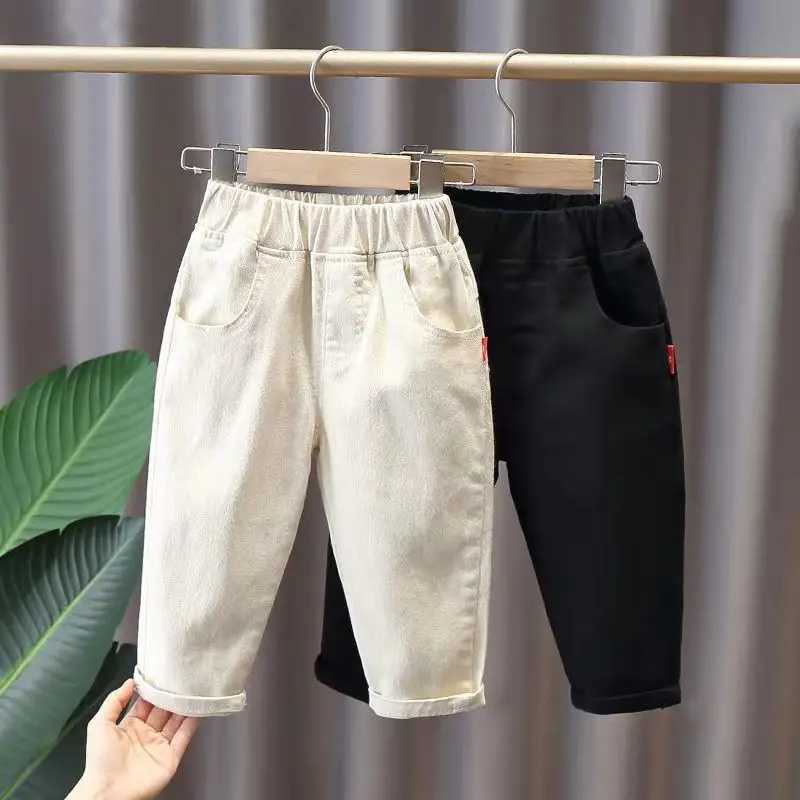 Spring and Autumn Childrens Jeans Baby Boys and Girls Pocket Printed Straight Jeans Childrens Fashion Casual Trousers Z250220