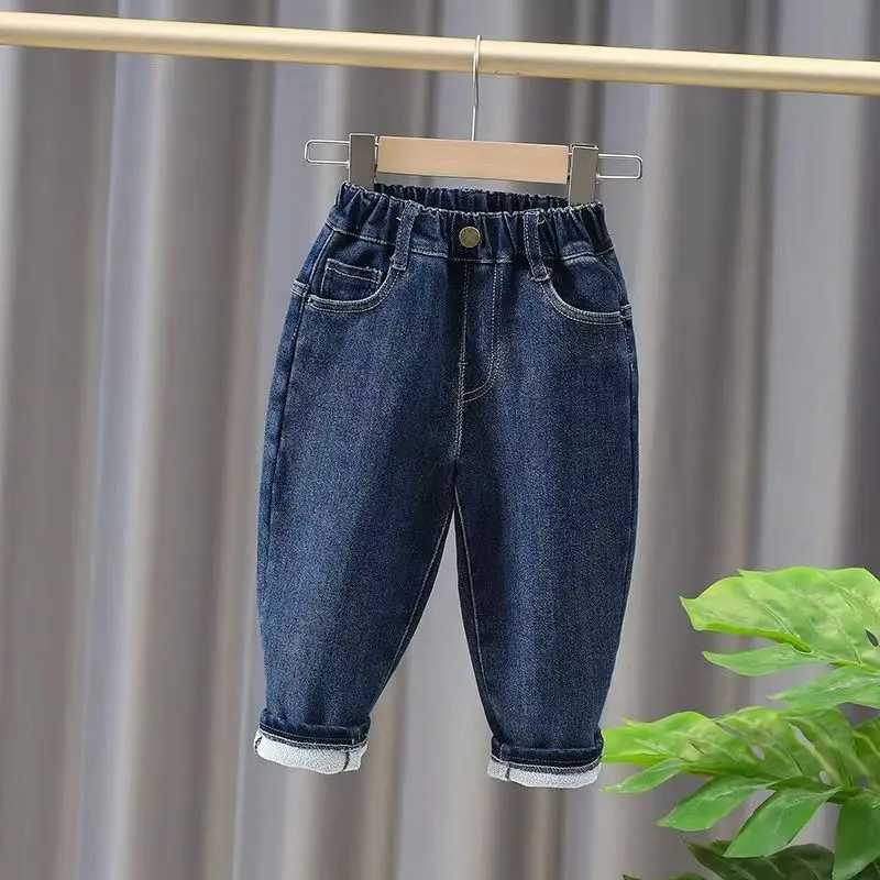 New Childrens Plush Jeans All-in-one Plush Boys Pants Autumn And Winter Boys And Girls Winter Clothing Thickened Outerwear Trend Z250220