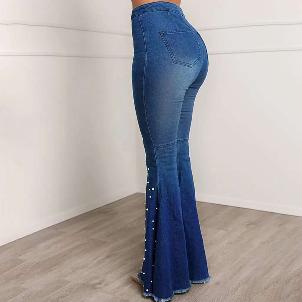 Denim For Women Plus Size High Waist Button Tassel Trousers Bell-Bottom Pants Loose Straight Jeans Newjeans