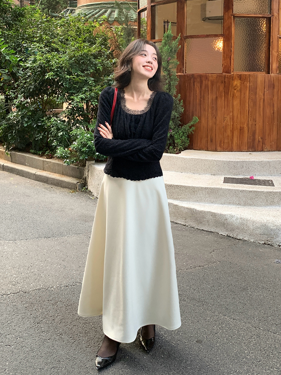MU2170 Winter new style temperament commuting high waist skirt thick woolen slim long skirt 85101