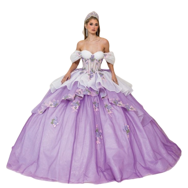 2025 White And Lilac Quinceanera Dress Off Shoulder Sweetheart Ball Gown Birthday Special Occasion Gowns Lace Appliques Corset Bow Back Chic Sweet 16 