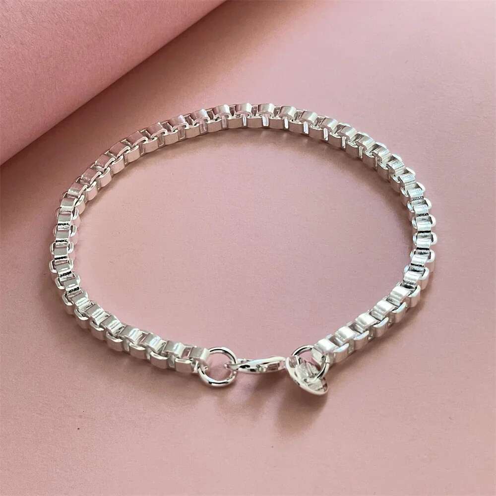 Sterg Sier Bracelet 4MM Venetian Box Exquisite Women Fashion Wedding Party Gift Jewelry