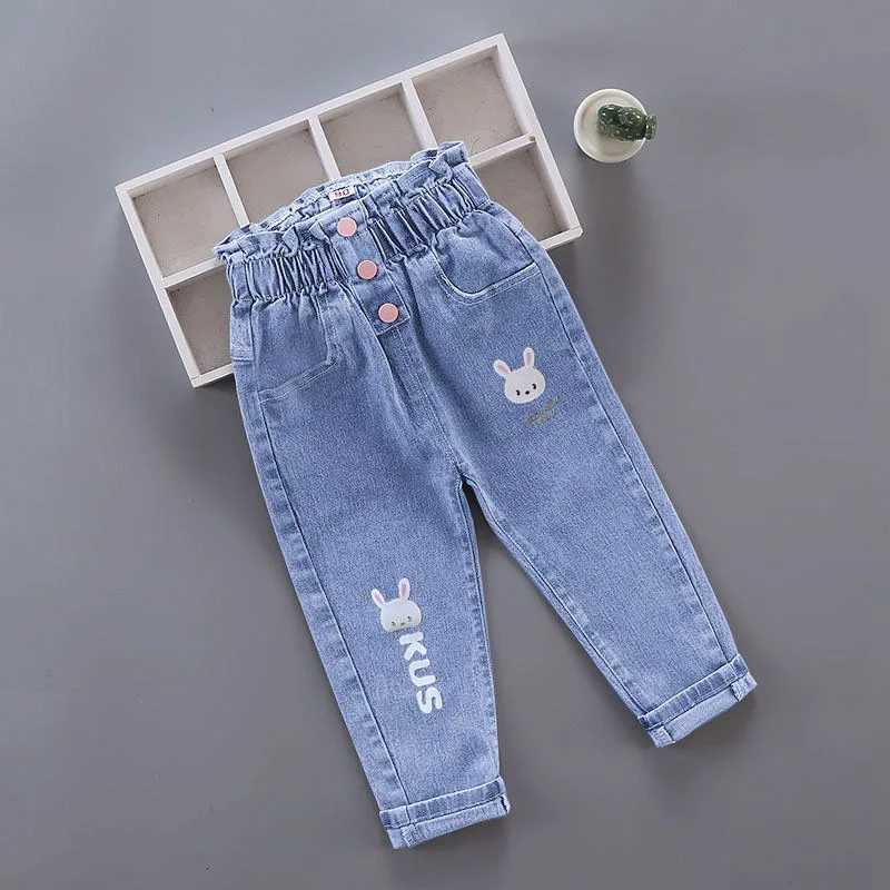 Kids Girl Jeans Floral Long Pants Spring Autumn Graffiti Painting Print Casual Trousers with Hole Children Denim Pants Z250220