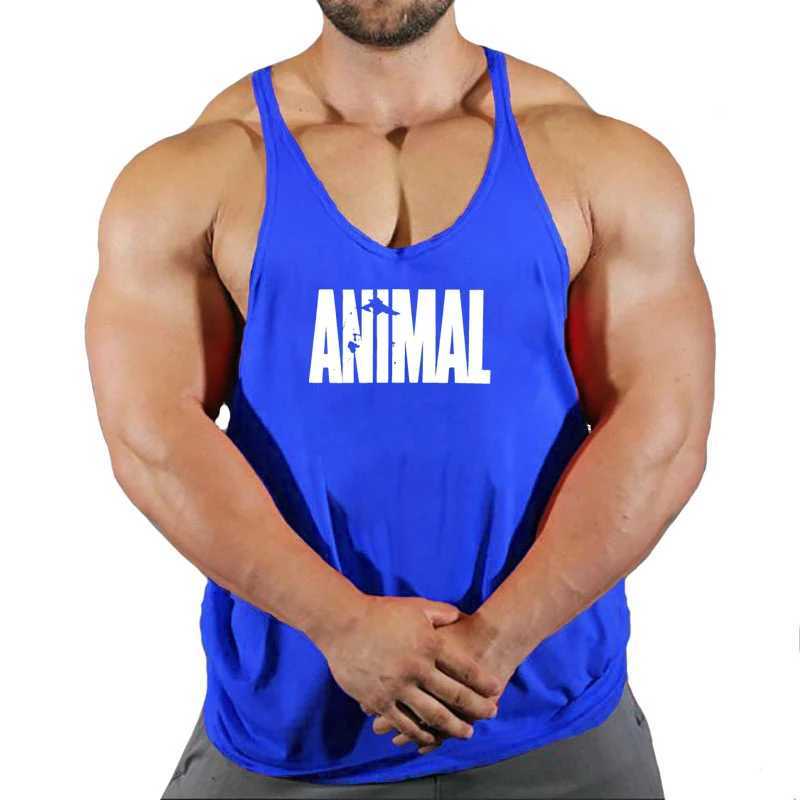 Animal letter printing gym clothing mens bodybuilding fitness vest top pure cotton racing stripe single sleeve sports shirt W250220