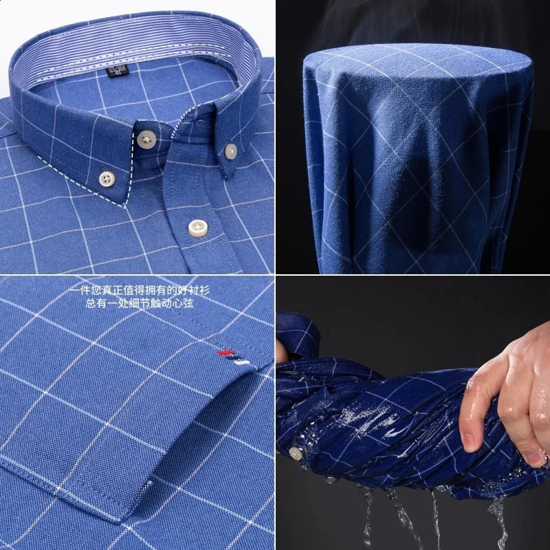 100 Cotton Men Oxford Shirts Long Sleeve Casual Plaid Soft Regular Fit Formal Dress Shirt Social Blouse Male Clothes S7XL 250220