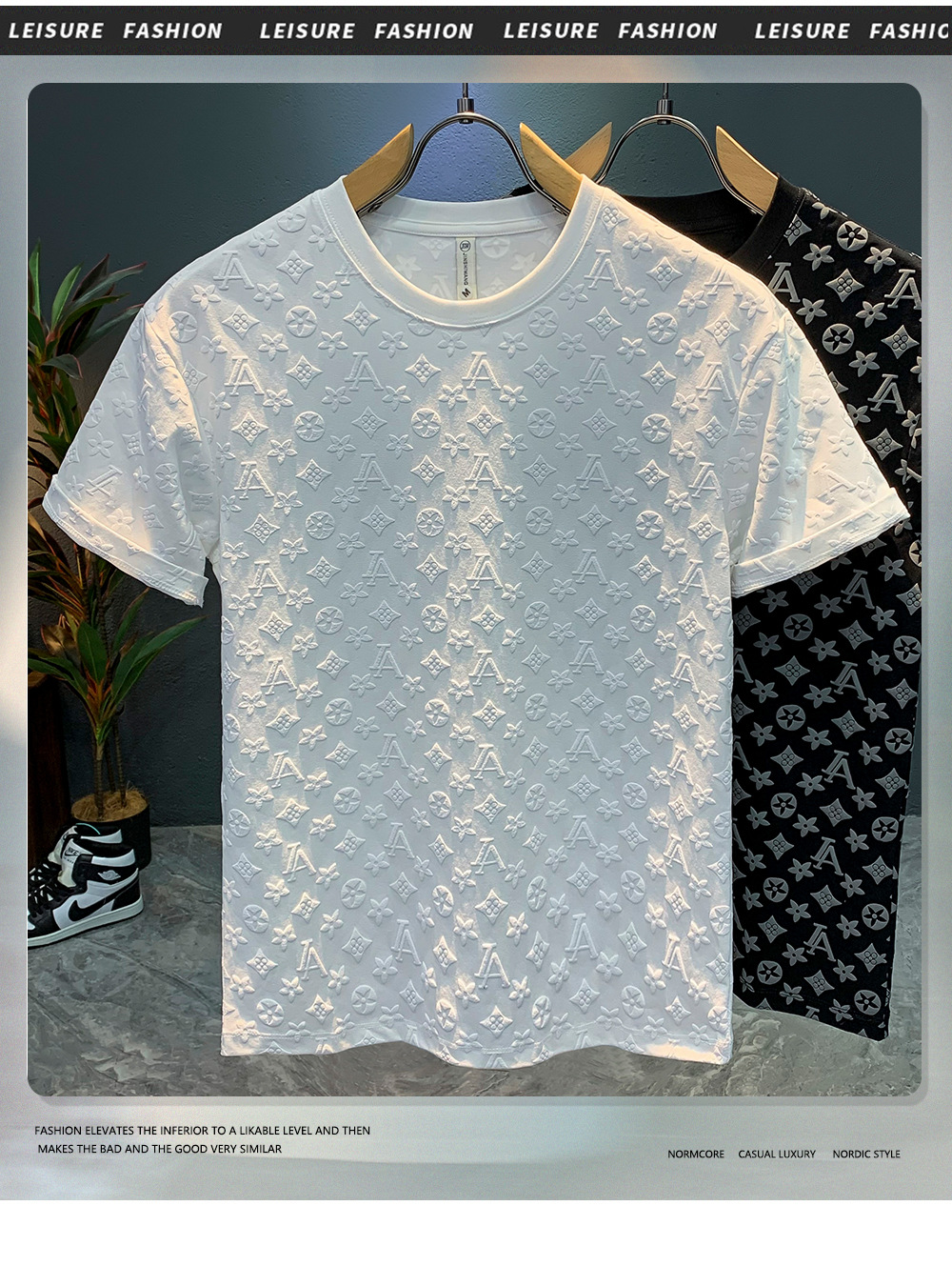 2025 White short-sleeved T-shirt men 2025 new fashion brand new summer trend all loose solid color top