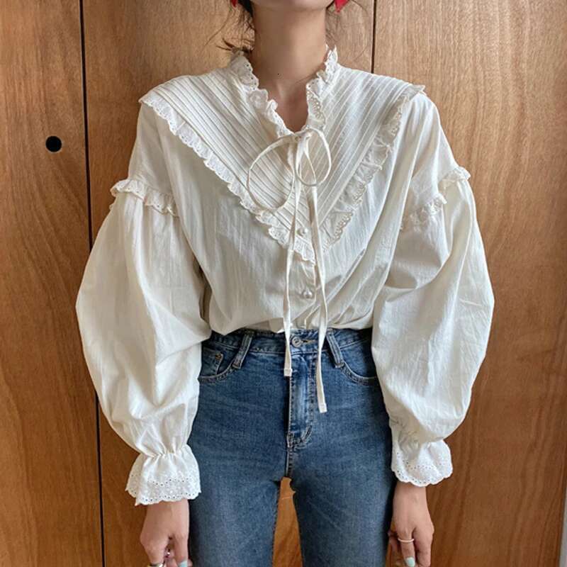 Blusas Mujer De Moda 2023 Casual Shirt Spring Loose Vintage Tops Korean Style Long Lantern Sleeve Women Blouse Elegant
