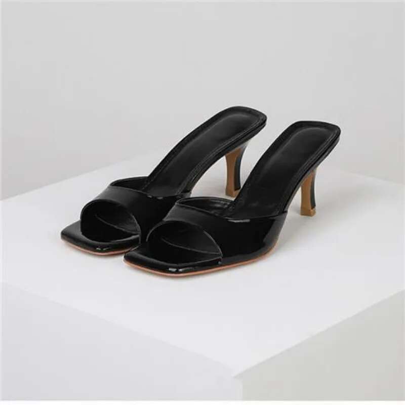 Summer 2025 New Fashion Square Open Toe Women Elegant Casual Comfortable Black High Heel Sandals