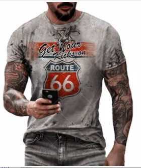 Retro US Route 66 3D printed mens T-shirt retro loose mens summer round neck short sleeved unisex top T-shirt 4XL W250220