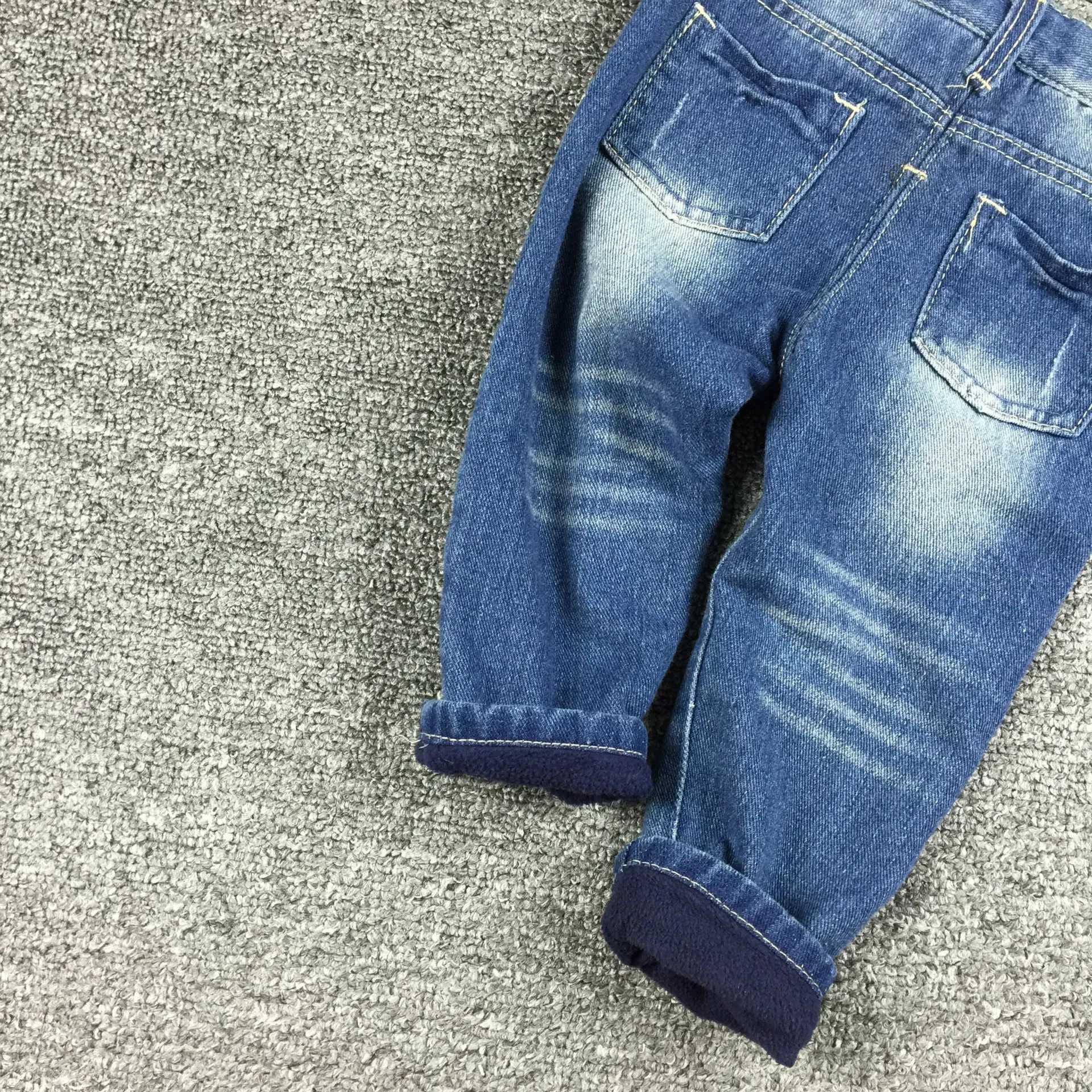 Winter Warm Baby Pants Jeans Toddler Baby Boy Girl Ripped Add Velvet Jeans Pants Cowboy Infant Kids Holes Jeans Clothes 9-24M Z250220