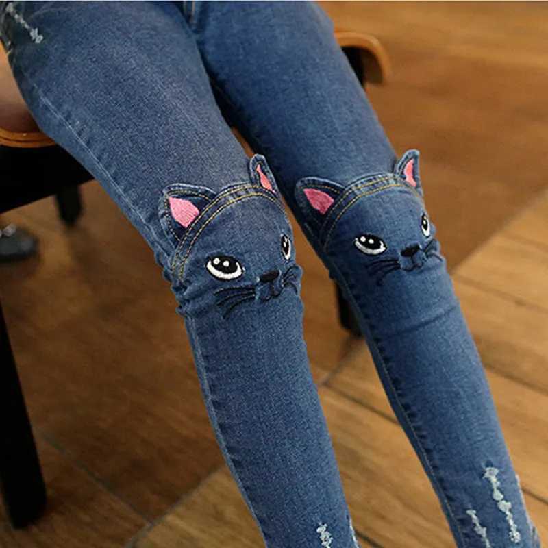 Cute Pattern Kids Jeans Spring Autumn Winter Lovely Cat High Qu Children Pants Casual trousers Baby Girls Jeans Z250220