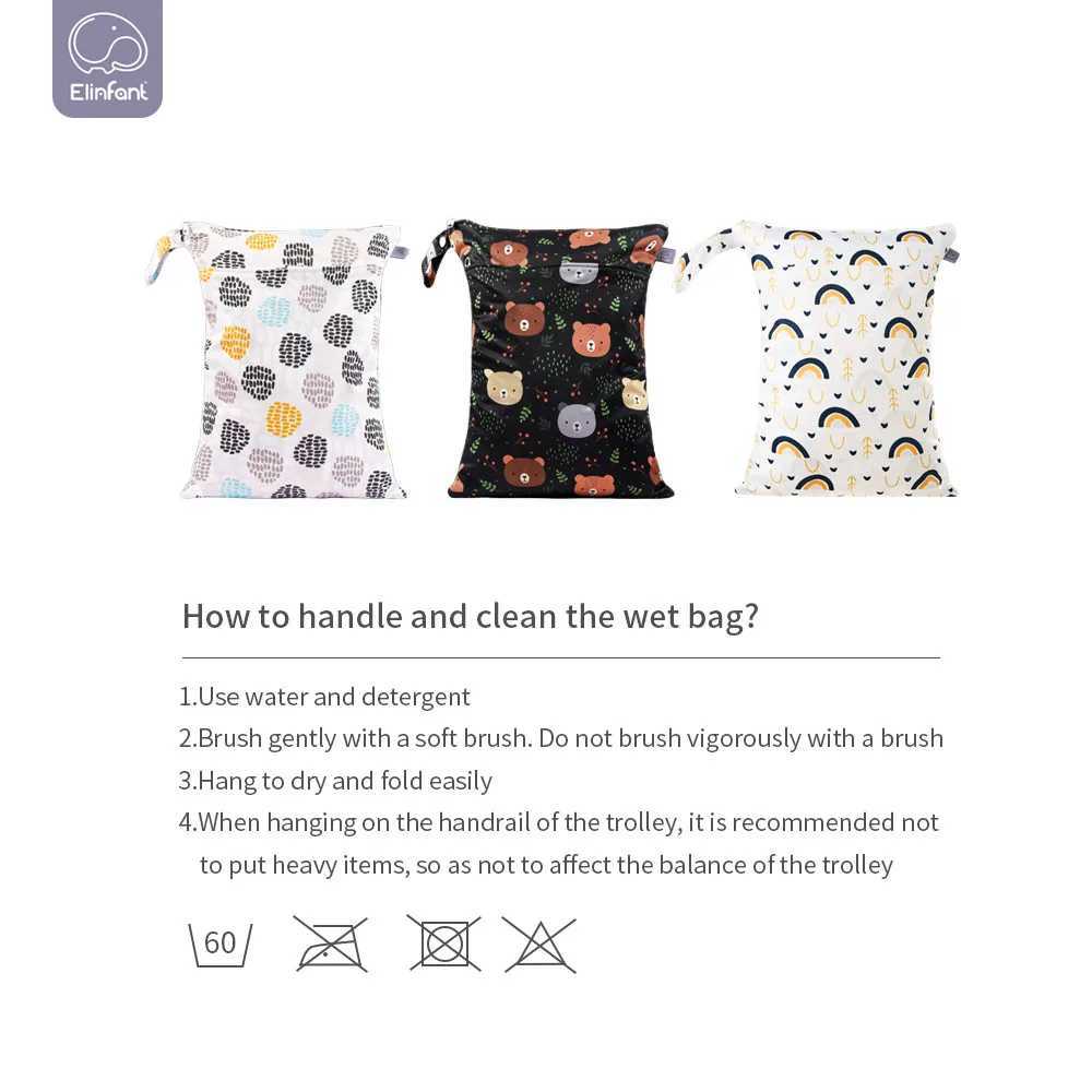 HappyFluent New Cartoon Printing 30 * 40CM Double Zipper 2-Bag Wet/Dry Waterproof Cloth Diaper with Handle Reusable Mummy Bag X250220