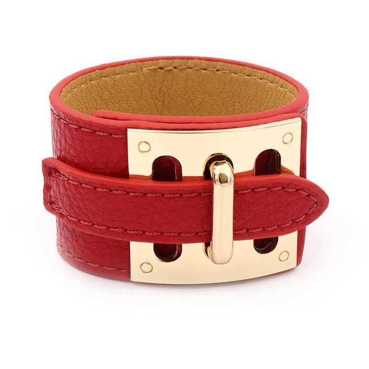 Charm Bracelets Kirykle 2021 New Women Bracelet 10 Color Hip Punk Wide Leather Bracelet High Quality Gold Alloy Buckle Bangle for Women Gift J250217 1