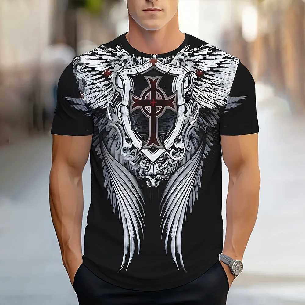 Camisetas de cuello redondo con estampado de Cruz de diseo de modaropa de hombre HipstermodaHip Ho W250220