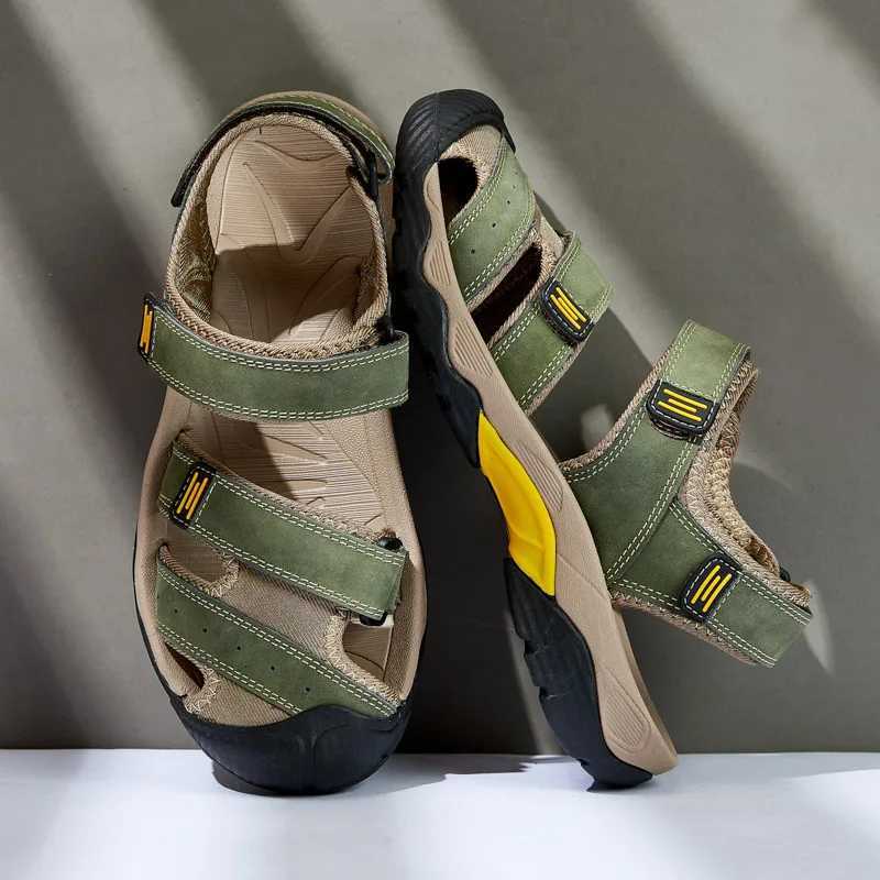 New Arrival Summer Genuine Leather Mens Sandals Classic Breathable Slip-On Sandals Men Outdoor Casual Beach Sandals Sneakers Plus Size 48 T250220